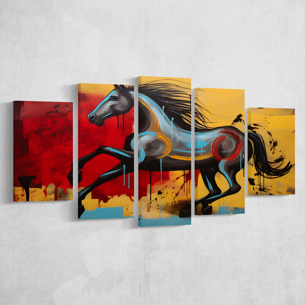 Abstract Horse Colorful Luxury Painting V7 5 Panels Canvas Prints Wall Art Home Decor, Large Mixed Canvas