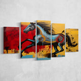 Abstract Horse Colorful Luxury Painting V7 5 Panels Canvas Prints Wall Art Home Decor, Large Mixed Canvas