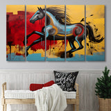 Abstract Horse Colorful Luxury Painting V7 5 Panels B Canvas Prints Wall Art Home Decor, Extra Large Canvas