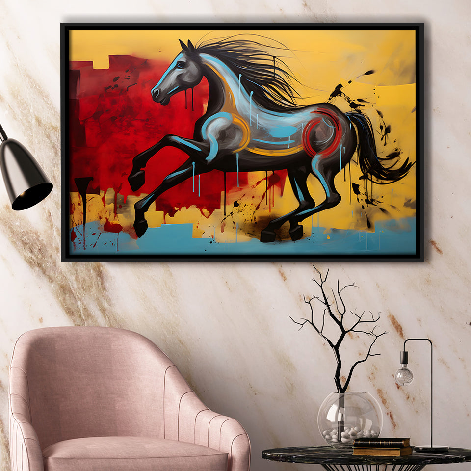 Abstract Horse Colorful Luxury Painting V7 Framed Canvas Prints Wall Art Home Decor, Painting Canvas, Floating Frame
