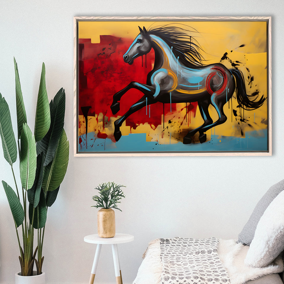 Abstract Horse Colorful Luxury Painting V7 Framed Canvas Prints Wall Art Home Decor, Painting Canvas, Floating Frame
