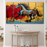 Abstract Horse Colorful Luxury Painting V7 5 Panels B Canvas Prints Wall Art Home Decor, Extra Large Canvas