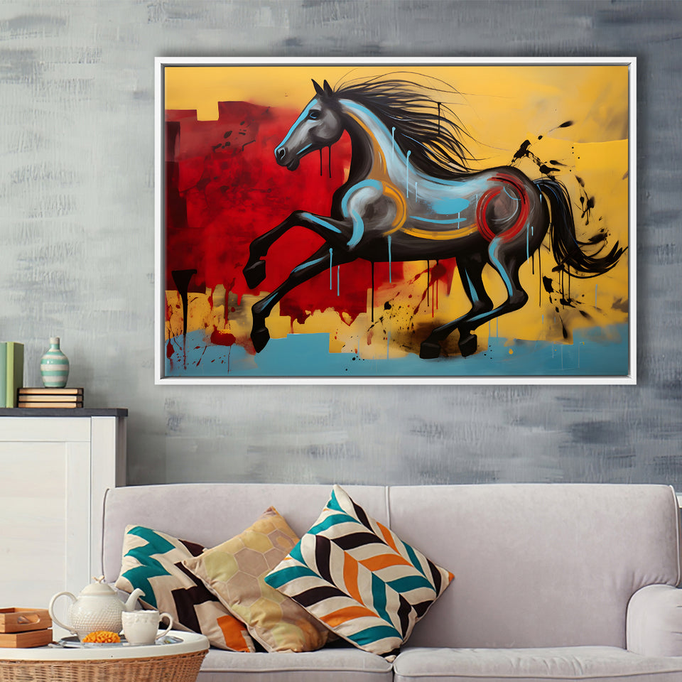 Abstract Horse Colorful Luxury Painting V7 Framed Canvas Prints Wall Art Home Decor, Painting Canvas, Floating Frame