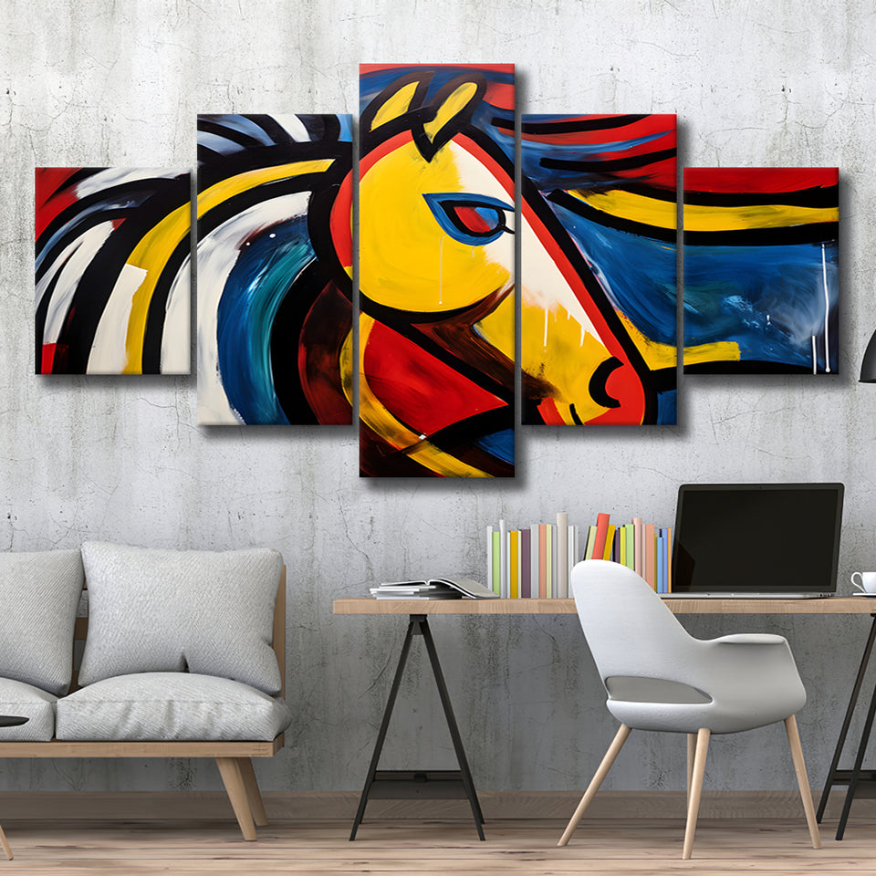 Abstract Horse Unique Painting 5 Panels Canvas Prints Wall Art Home Decor, Large Mixed Canvas