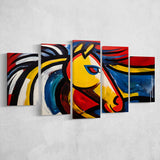 Abstract Horse Unique Painting 5 Panels Canvas Prints Wall Art Home Decor, Large Mixed Canvas