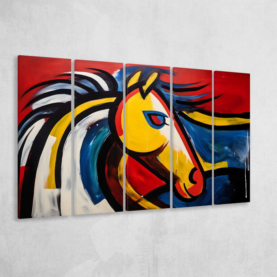 Abstract Horse Unique Painting 5 Panels B Canvas Prints Wall Art Home Decor, Extra Large Canvas