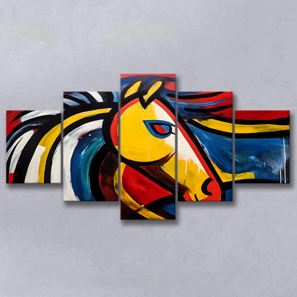Abstract Horse Unique Painting 5 Panels Canvas Prints Wall Art Home Decor, Large Mixed Canvas