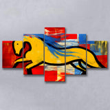 Abstract Simple Horse Luxury Art Painting 5 Panels Canvas Prints Wall Art Home Decor, Large Mixed Canvas