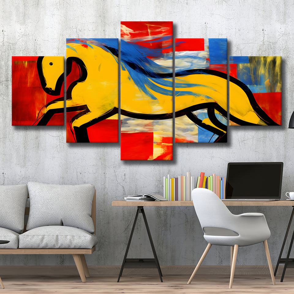 Abstract Simple Horse Luxury Art Painting 5 Panels Canvas Prints Wall Art Home Decor, Large Mixed Canvas
