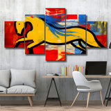 Abstract Simple Horse Luxury Art Painting 5 Panels Canvas Prints Wall Art Home Decor, Large Mixed Canvas