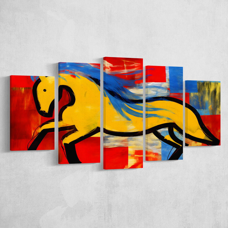 Abstract Simple Horse Luxury Art Painting 5 Panels Canvas Prints Wall Art Home Decor, Large Mixed Canvas
