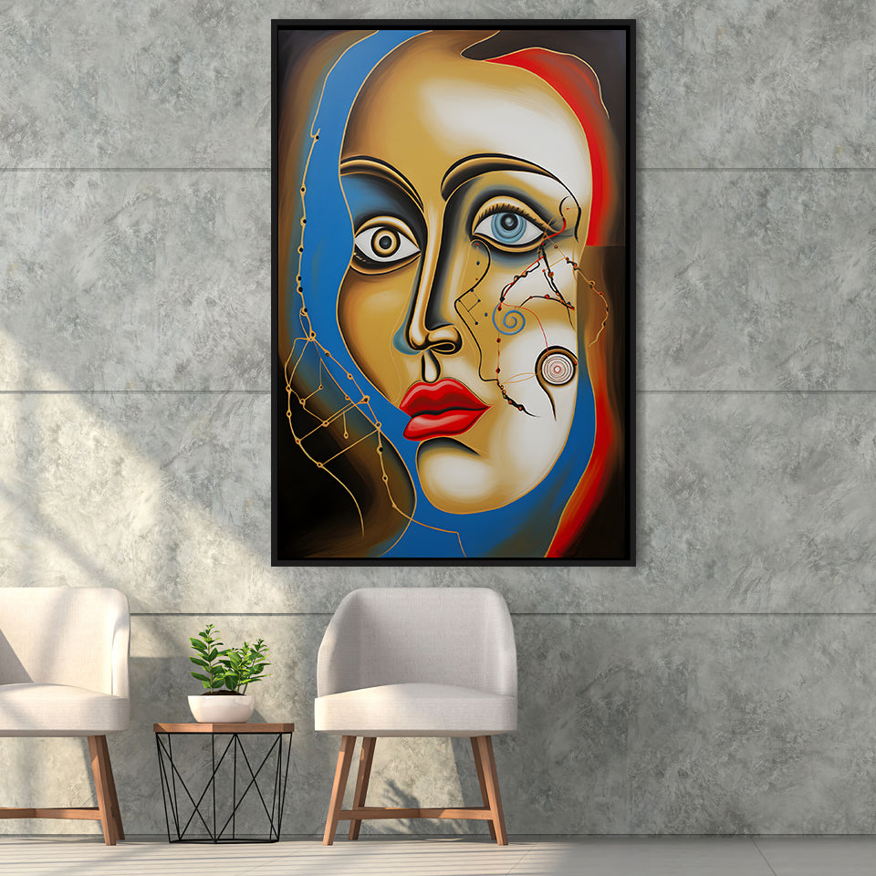 Abstract Woman Face Art Framed Canvas Prints Wall Art Home Decor, Painting Canvas, Floating Frame