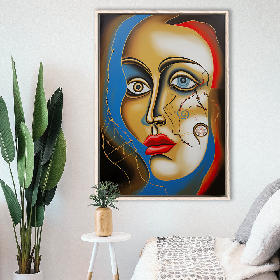 Abstract Woman Face Art Framed Canvas Prints Wall Art Home Decor, Painting Canvas, Floating Frame