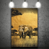 African Elephant Gray And Gold, Canvas Prints Wall Art Home Decor, Ready to Hang