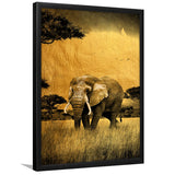 African Elephant Gray And Gold, Framed Art Prints Wall Art Home Decor, Ready to Hang