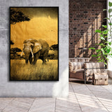 African Elephant Gray And Gold, Framed Canvas Prints Wall Art Home Decor,Floating Frame, Ready to Hang