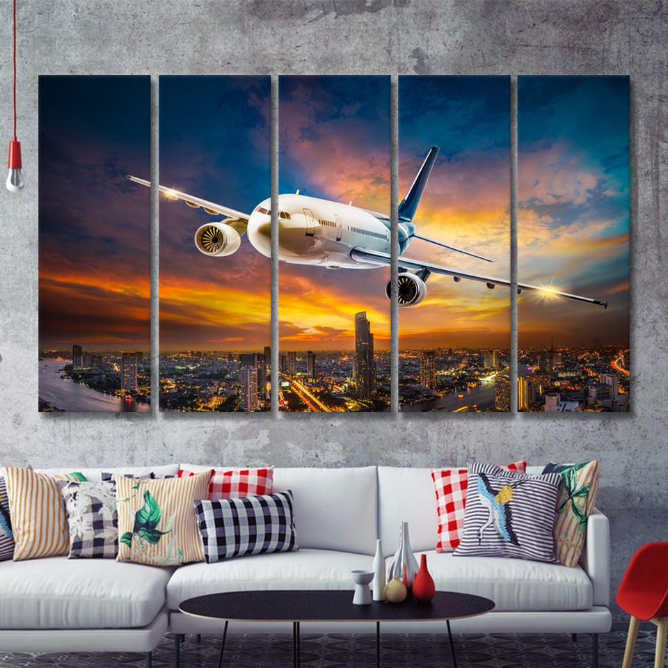Aircraft Wide Body Aerospace Engineering 5 Piece B Canvas Prints Wall Art Decor - Painting Canvas, Multi Panels