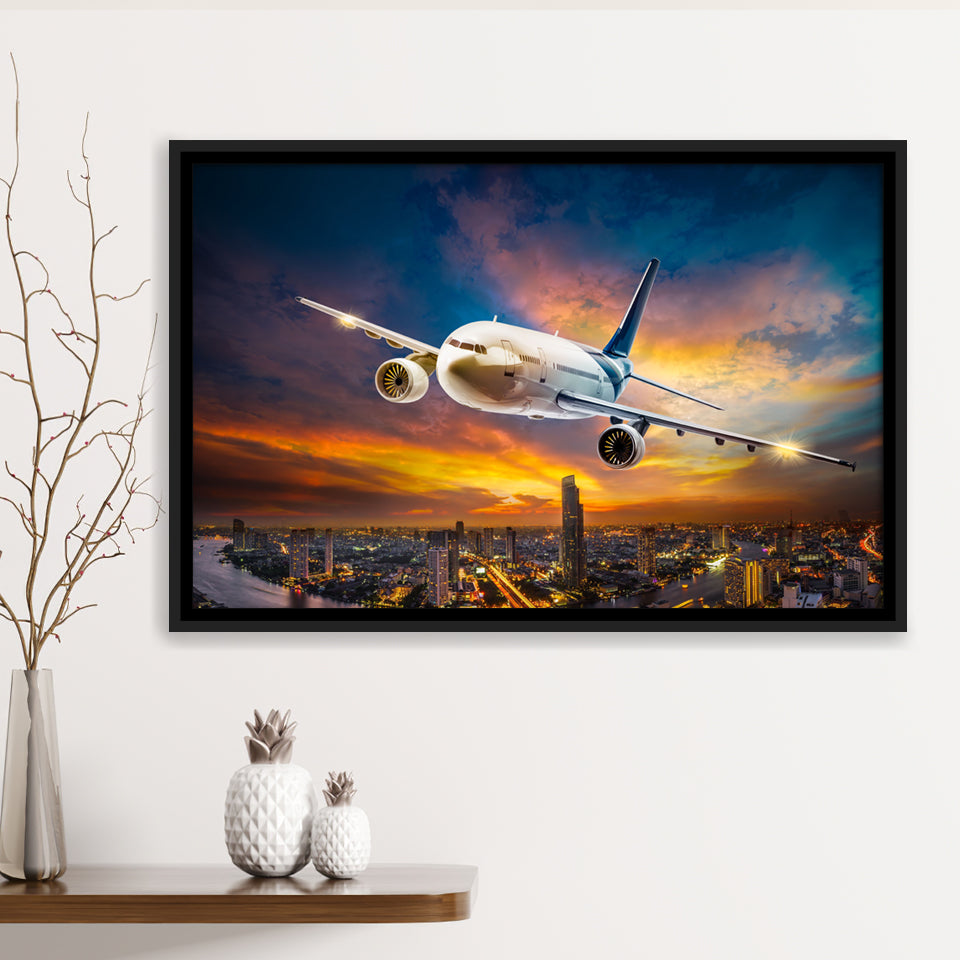 Aircraft Wide Body Aerospace Engineering Framed Canvas Prints Wall Art Decor - Painting Canvas, Black Framed Picture