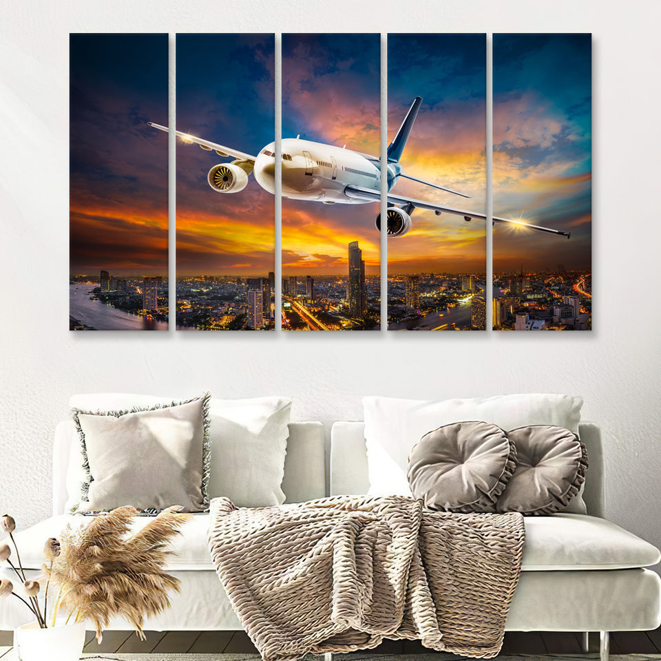 Aircraft Wide Body Aerospace Engineering 5 Piece B Canvas Prints Wall Art Decor - Painting Canvas, Multi Panels