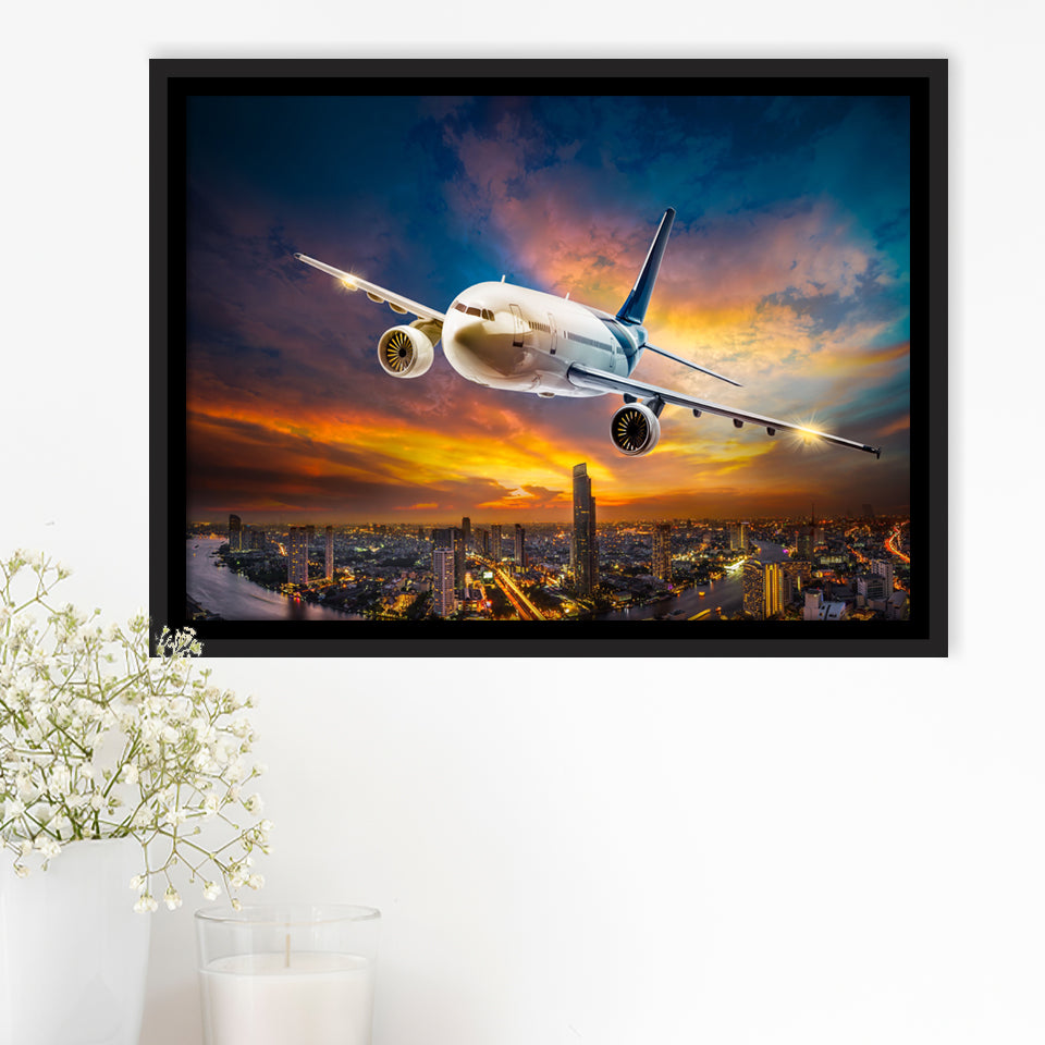 Aircraft Wide Body Aerospace Engineering Framed Canvas Prints Wall Art Decor - Painting Canvas, Black Framed Picture
