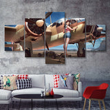 Aircraft Pin Up Girl Wing Of Angle 5 Piece Canvas Prints Wall Art Decor - Painting Canvas, Multi Panels