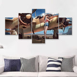 Aircraft Pin Up Girl Wing Of Angle 5 Piece Canvas Prints Wall Art Decor - Painting Canvas, Multi Panels
