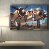 Aircraft Pin Up Girl Wing Of Angle Canvas Prints Wall Art Decor - Painting Canvas, Art Prints, Ready to Hang
