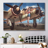 Aircraft Pin Up Girl Wing Of Angle Canvas Prints Wall Art Decor - Painting Canvas, Art Prints, Ready to Hang