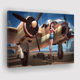 Aircraft Pin Up Girl Wing Of Angle Canvas Prints Wall Art Decor - Painting Canvas, Art Prints, Ready to Hang
