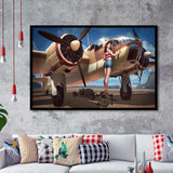 Aircraft Pin Up Girl Wing Of Angle Framed Art Prints Wall Decor - Painting Art, Framed Picture, Ready to Hang