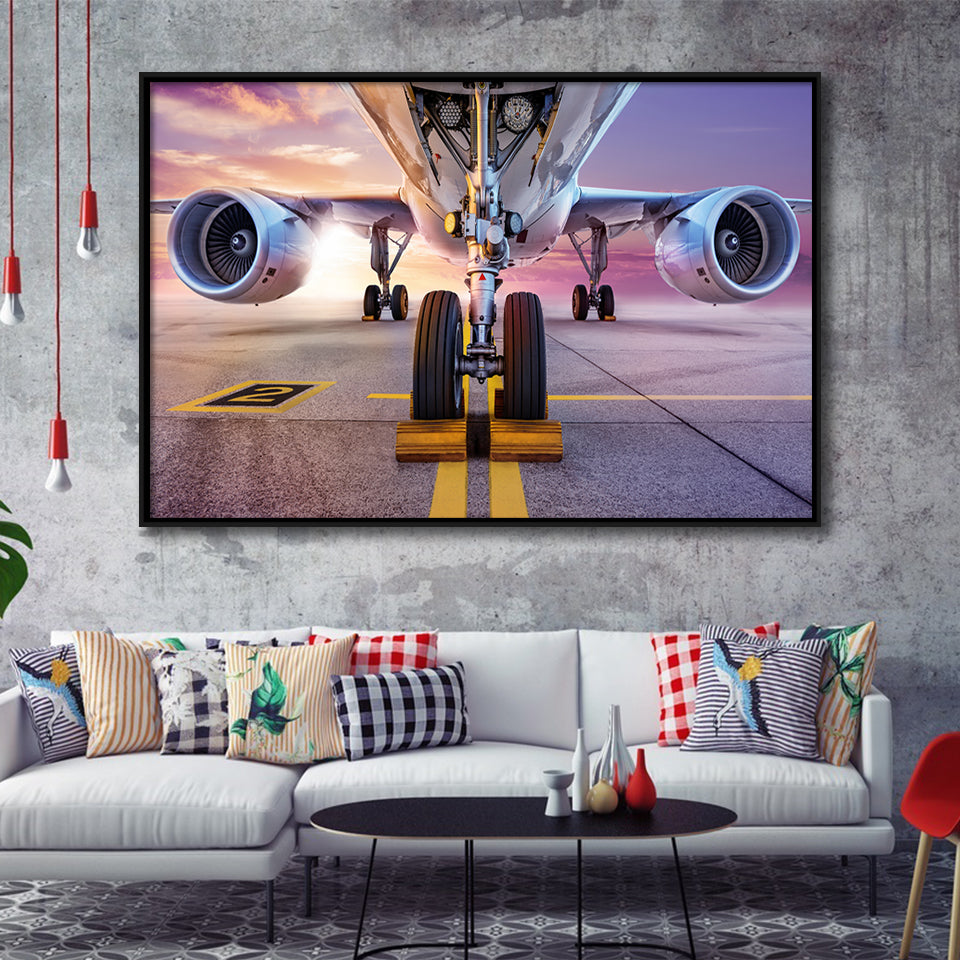 Aircraft Wheels And Brakes Framed Canvas Prints Wall Art Decor - Painting Canvas, Black Framed Picture
