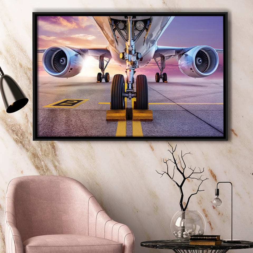 Aircraft Wheels And Brakes Framed Canvas Prints Wall Art Decor - Painting Canvas, Black Framed Picture