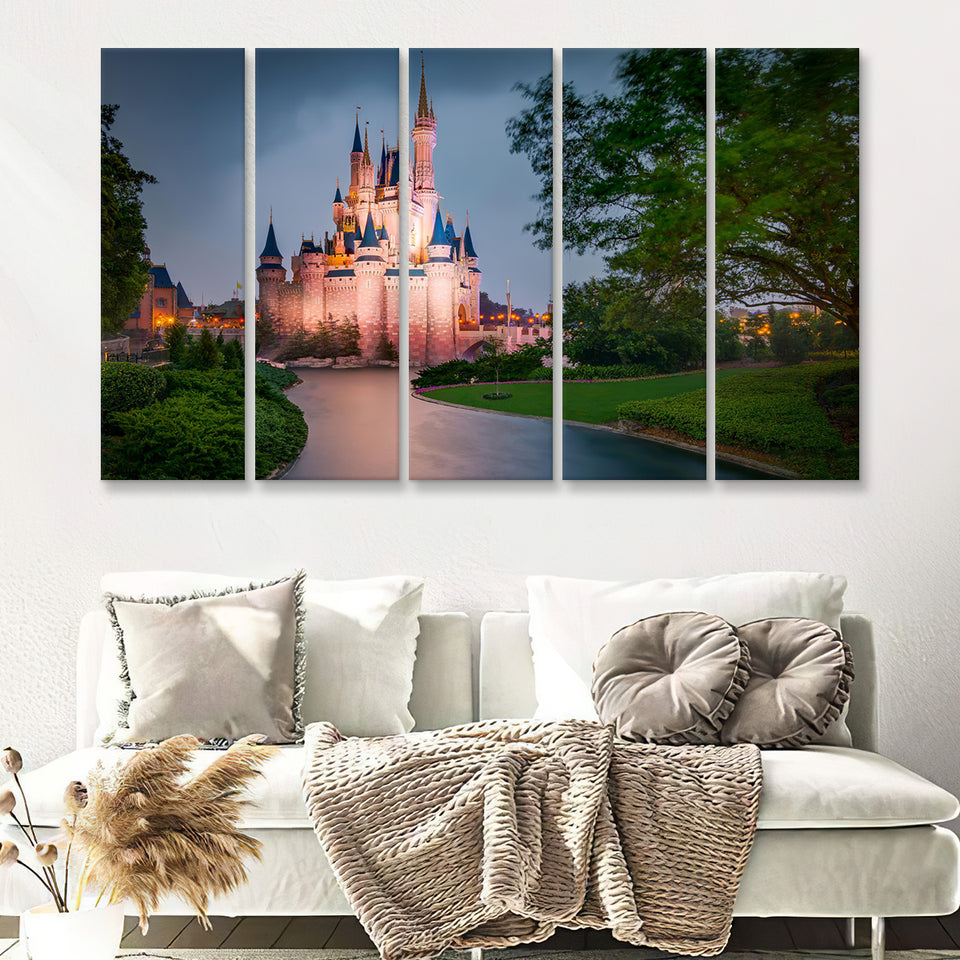 Amazing View Of Cinderella Castle 5 Pieces B Canvas Prints Wall Art - Painting Canvas,Wall Decor, Multi Panel,5 Panels