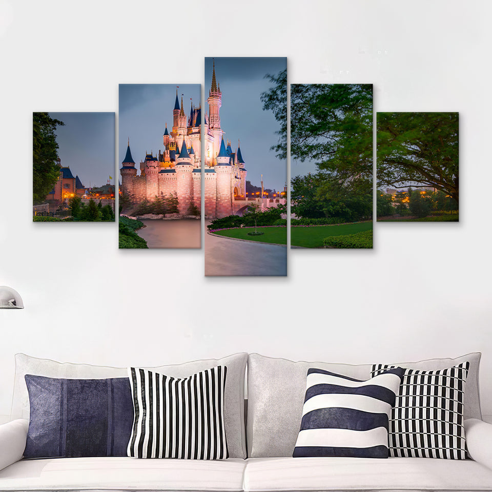 Amazing View Of Cinderella Castle 5 Pieces Canvas Prints Wall Art - Painting Canvas,Wall Decor, Multi Panel,5 Panels