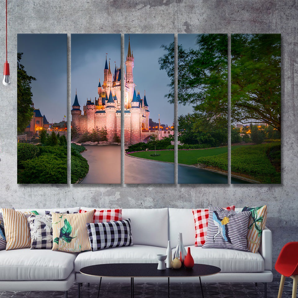 Amazing View Of Cinderella Castle 5 Pieces B Canvas Prints Wall Art - Painting Canvas,Wall Decor, Multi Panel,5 Panels