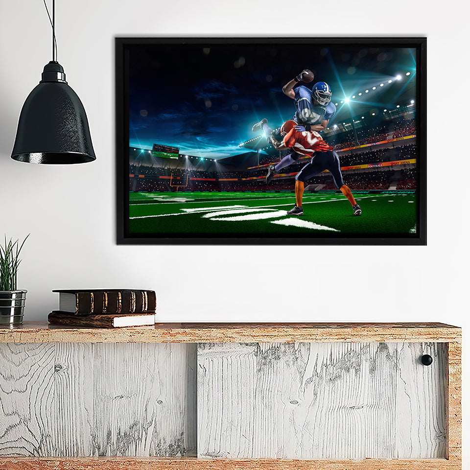 American Football Player In Action Games Framed Canvas Prints Wall Art - Painting Prints, Home Wall Decor, Painting Canvas
