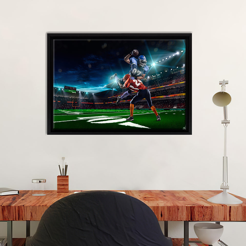 American Football Player In Action Games Framed Canvas Prints Wall Art - Painting Prints, Home Wall Decor, Painting Canvas