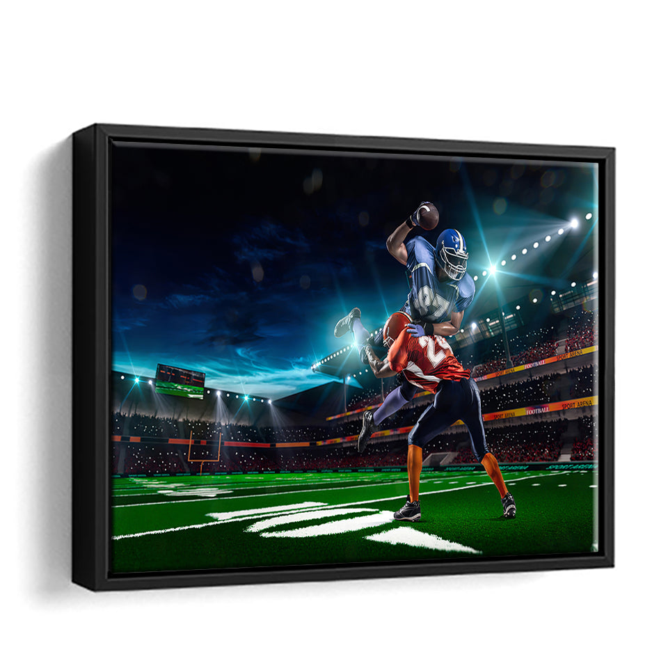 American Football Player In Action Games Framed Canvas Prints Wall Art - Painting Prints, Home Wall Decor, Painting Canvas