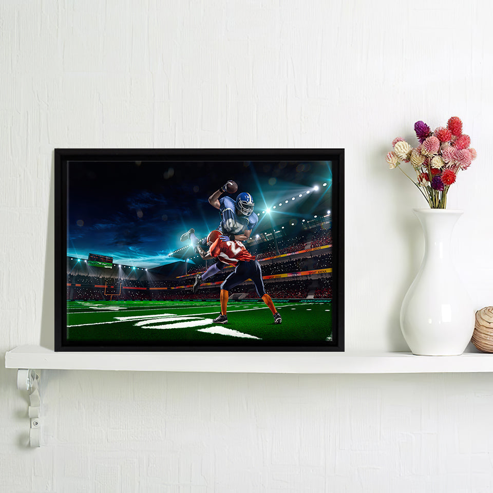 American Football Player In Action Games Framed Canvas Prints Wall Art - Painting Prints, Home Wall Decor, Painting Canvas
