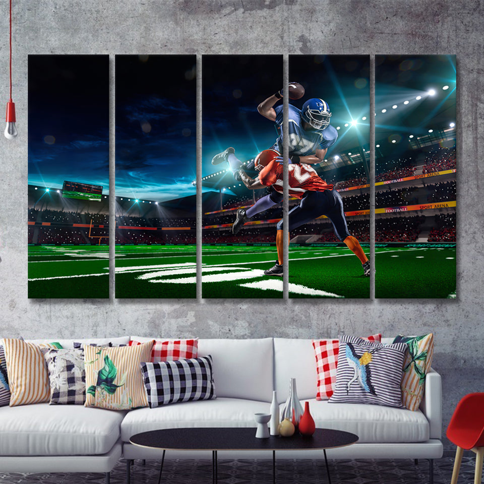 American Football Player In Action Games 5 Pieces Canvas Prints Wall Art Decor - Painting Canvas,Multi Panel,Painting Prints,For Sale