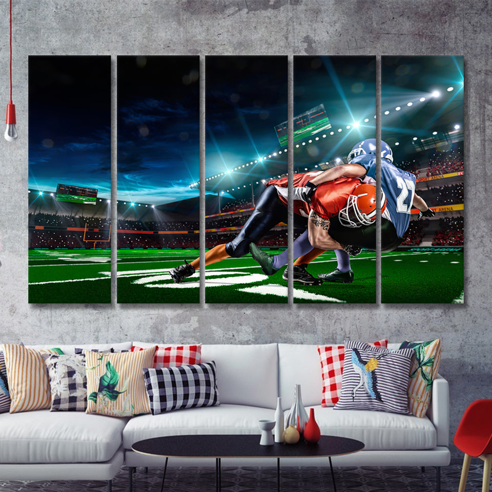 American Football Player In Action 5 Pieces Canvas Prints Wall Art Decor - Painting Canvas,Multi Panel,Painting Prints,For Sale