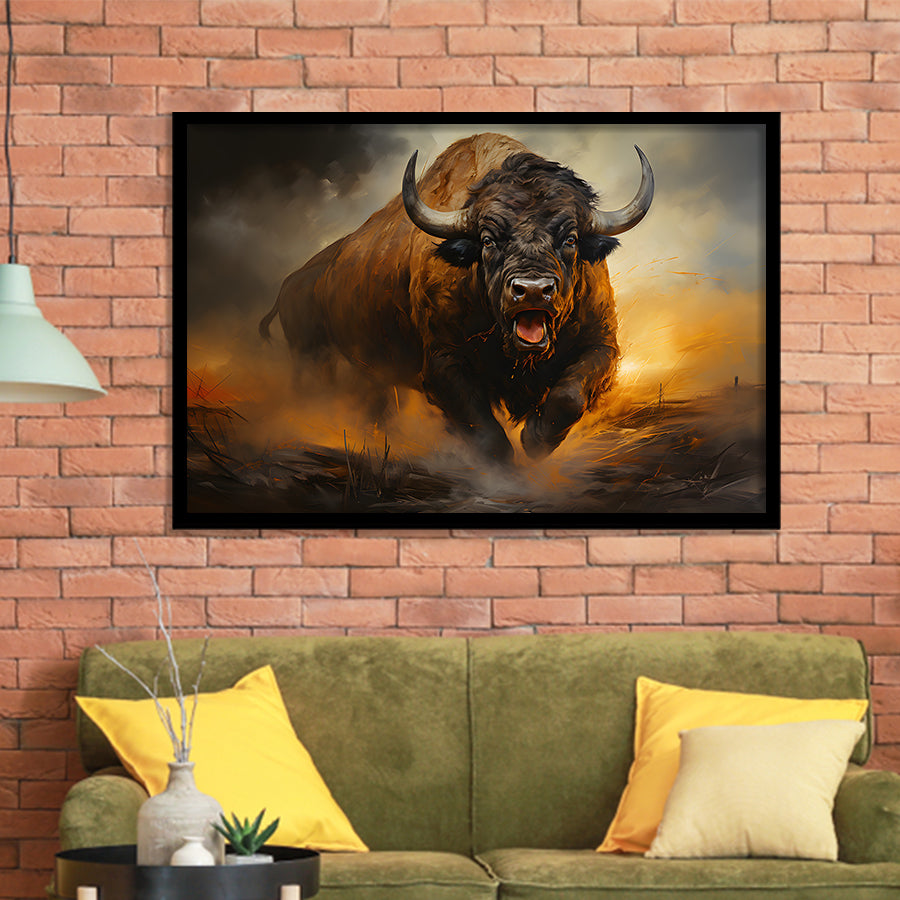 Ancient Bulls In The Sunset Framed Art Prints Wall Decor, Painting Art, Framed Picture