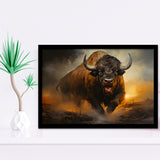 Ancient Bulls In The Sunset Framed Art Prints Wall Decor, Painting Art, Framed Picture