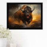 Ancient Bulls In The Sunset Framed Canvas Prints Wall Art Home Decor, Painting Canvas, Floating Frame