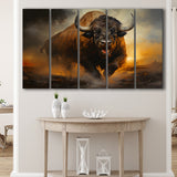 Ancient Bulls In The Sunset 5 Panels B Canvas Prints Wall Art Home Decor, Extra Large Canvas