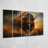 Ancient Bulls In The Sunset 5 Panels B Canvas Prints Wall Art Home Decor, Extra Large Canvas