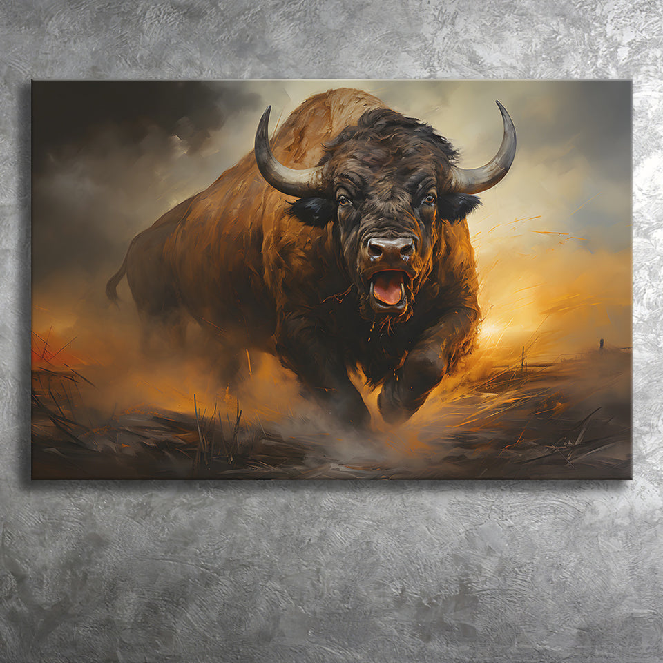 Ancient Bulls In The Sunset Canvas Prints Wall Art Home Decor, Painting Canvas, Living Room Wall Decor