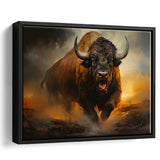 Ancient Bulls In The Sunset Framed Canvas Prints Wall Art Home Decor, Painting Canvas, Floating Frame