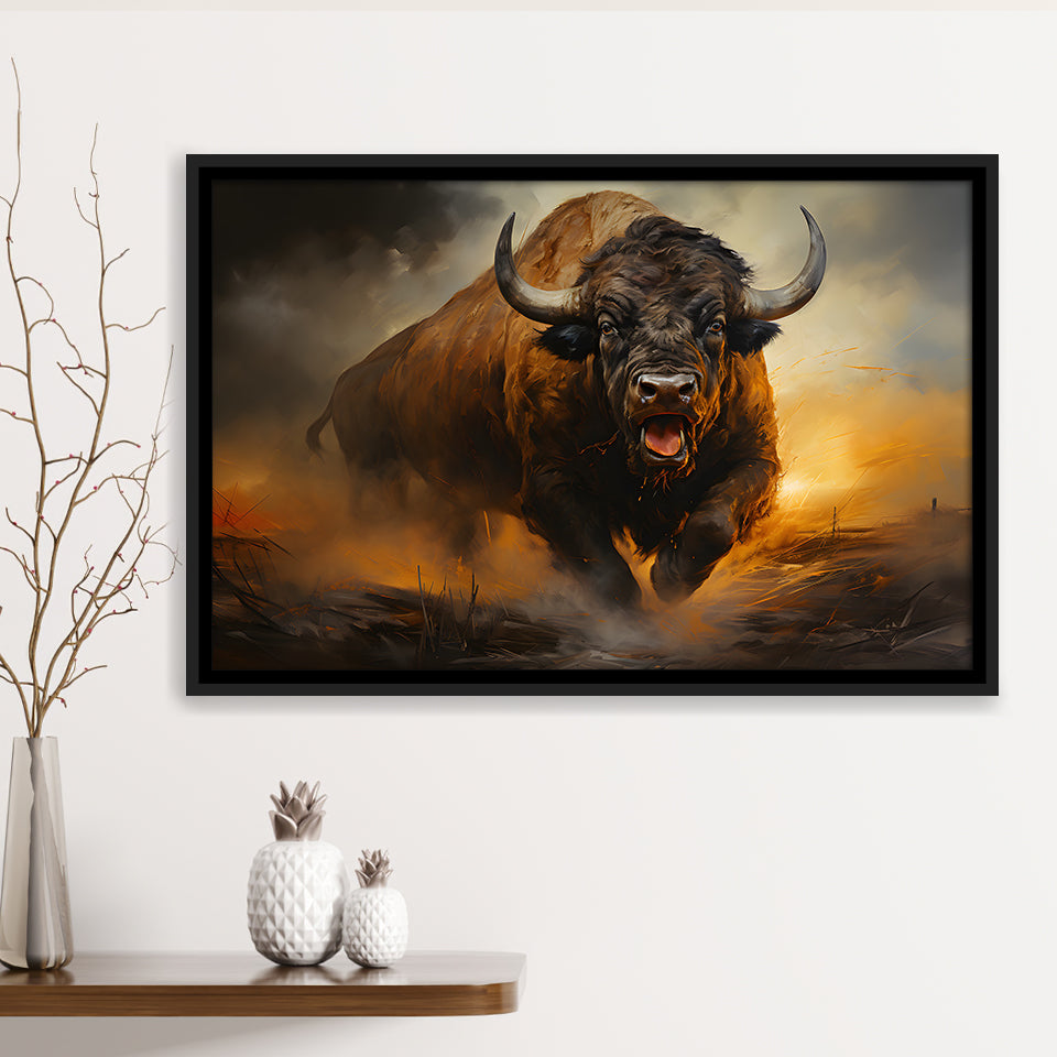Ancient Bulls In The Sunset Framed Canvas Prints Wall Art Home Decor, Painting Canvas, Floating Frame