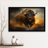 Ancient Bulls In The Sunset Framed Canvas Prints Wall Art Home Decor, Painting Canvas, Floating Frame
